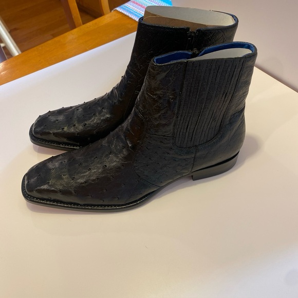Belvedere Men's Black Leather Ostrich Ankle Boots Sz 9.5.NWOB